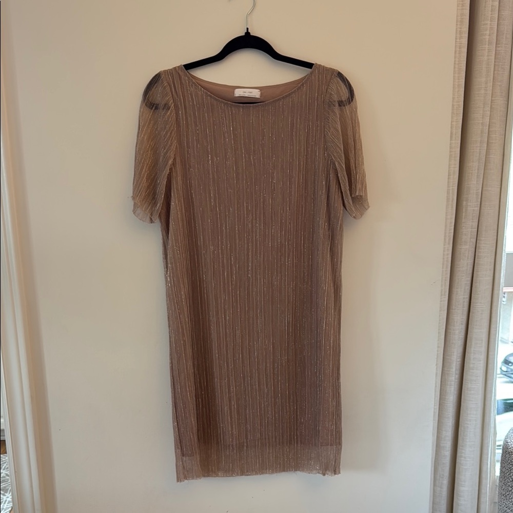 OAK + FORT Blush Ribbed Puff Sleeve Mini Dress